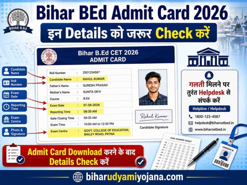 Bihar BEd Admit Card 2026 download process login ID password official website