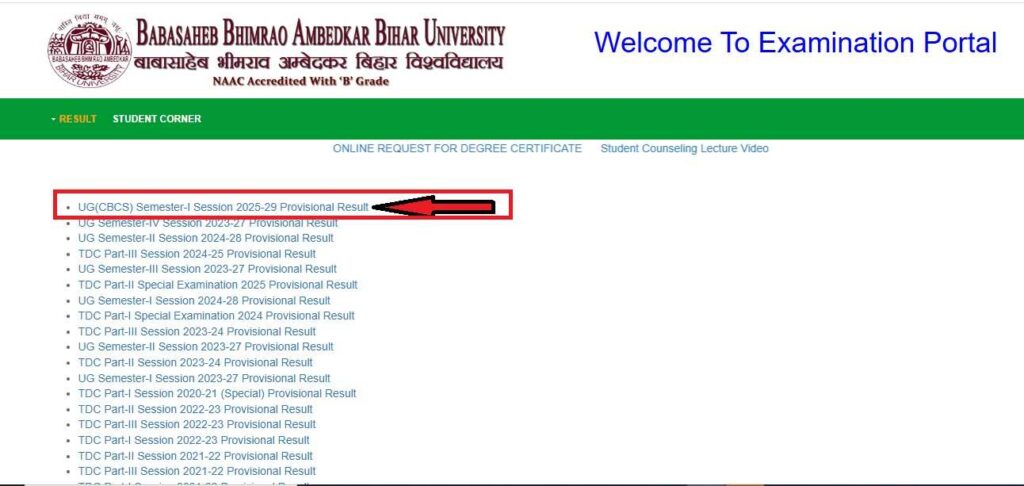 BRABU Semester 1 Result 2025-29 Download Link