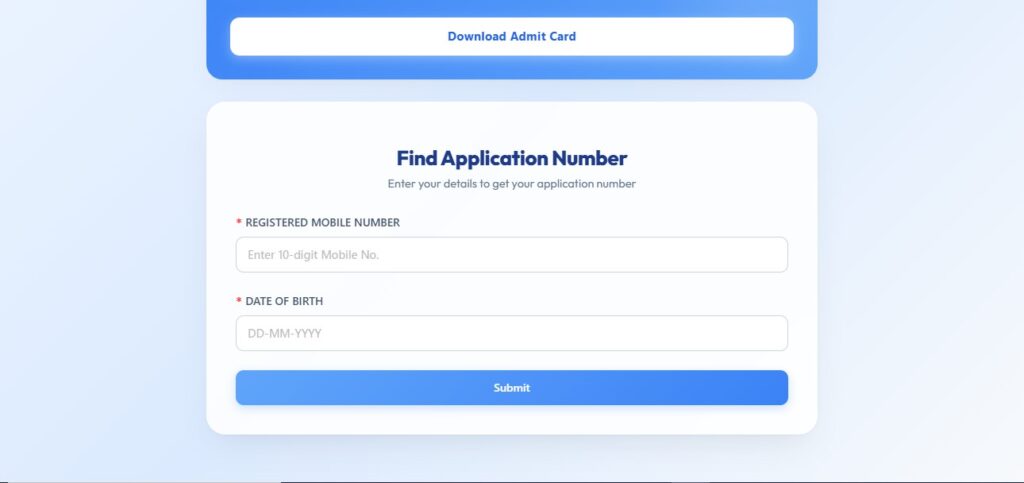 deled exam admit card 2026 forgot application number