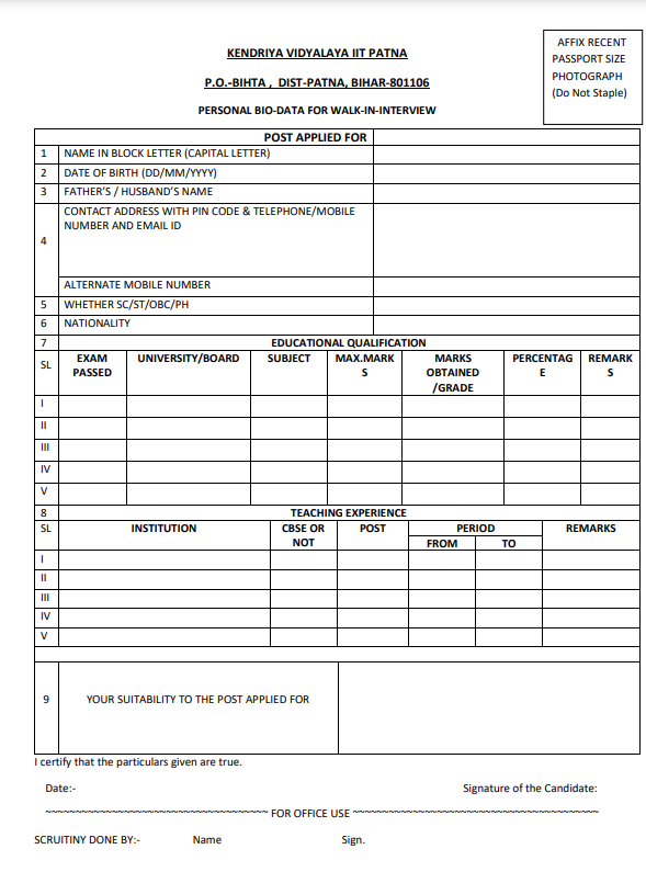 Kendriya Vidyalaya Vacancy