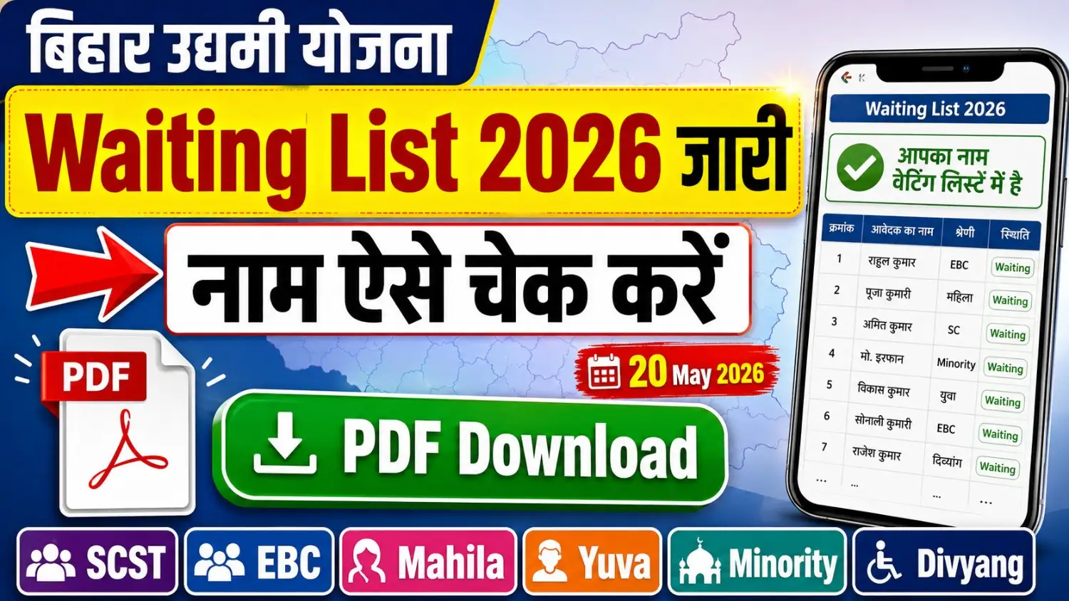 Bihar Udyami Yojana Waiting List 2026 PDF Download
