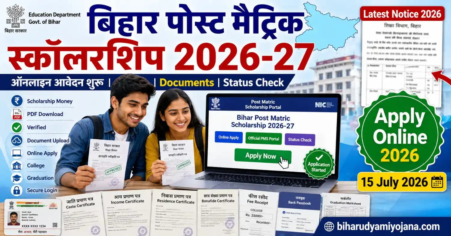 Bihar Post Matric Scholarship 2026-27 Online Apply, Required Documents, Status Check, Last Date Official Notification